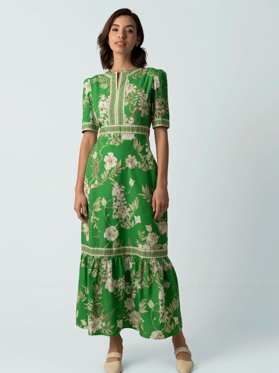 Raishma Dresses & Skirts - Raishma Darcie Green Floral Maxi Dress V Neck 100% Cotton Size 16